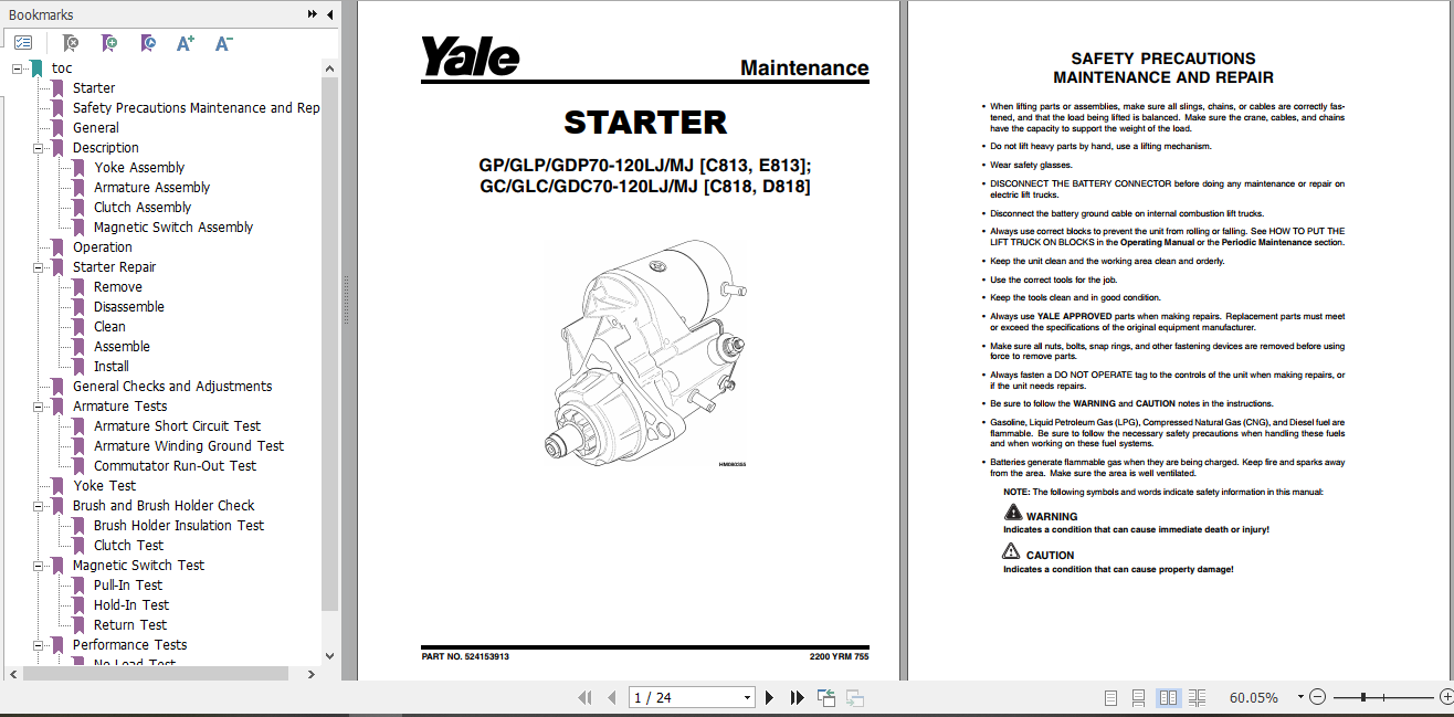 Yale Class 5 Internal Combustion Engine Trucks C813 GDP070 090LJ GDP100 120MJ Service Manual 2