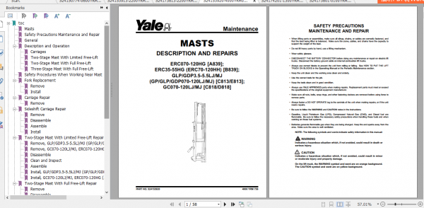 Yale Class 5 Internal Combustion Engine Trucks C813 GDP070 090LJ GDP100 120MJ Service Manual 5