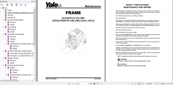 Yale Class 5 Internal Combustion Engine Trucks C813 GPGLP070 120LJMJ Service Manual 2