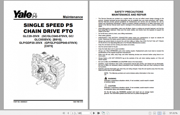 Yale Class 5 Internal Combustion Engine Trucks C875 GLP20 35VX GDP20 35VX Europe Service Manual 2