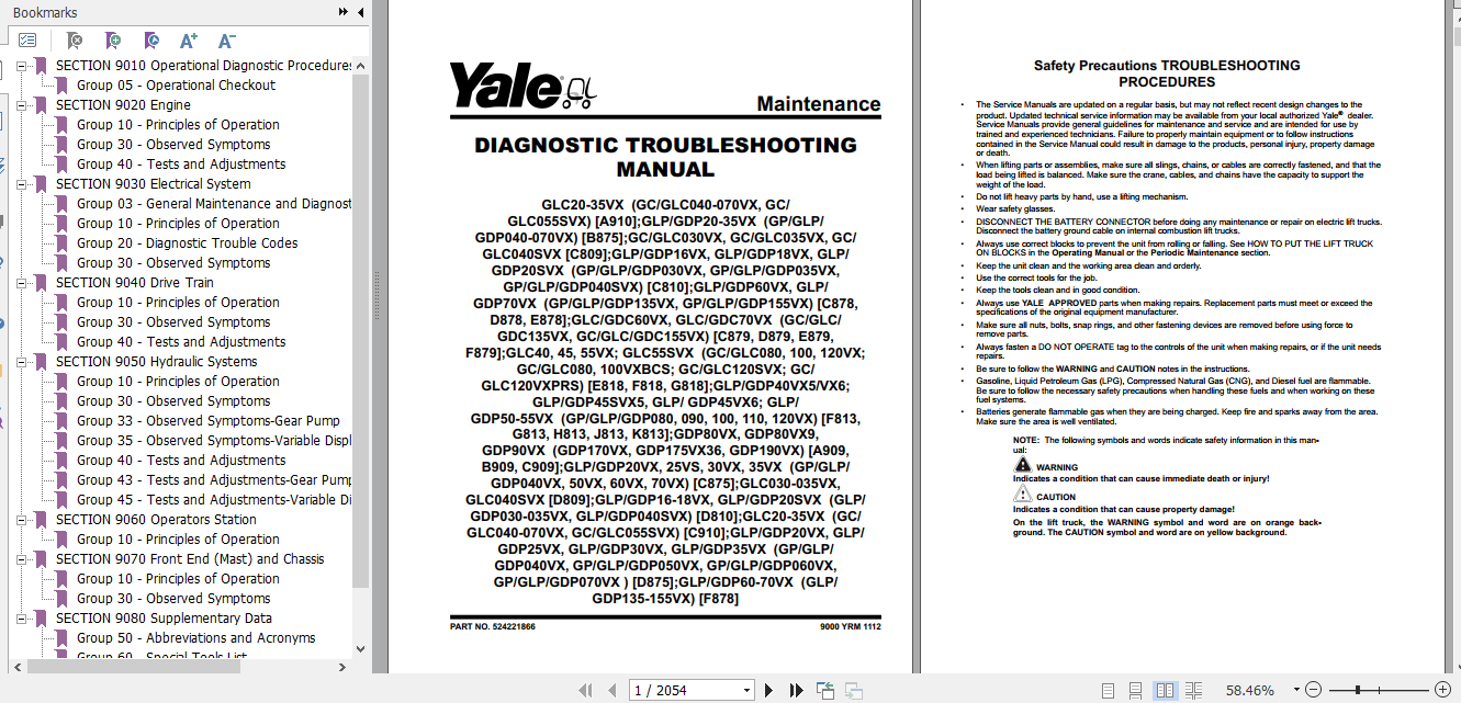 Yale Class 5 Internal Combustion Engine Trucks C875 GP40 70VX GLP40 70VX GDP40 70VX Service Manual 1