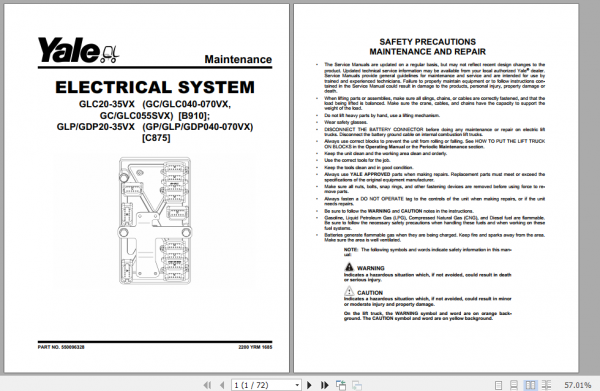 Yale Class 5 Internal Combustion Engine Trucks C875 GP40 70VX GLP40 70VX GDP40 70VX Service Manual 5