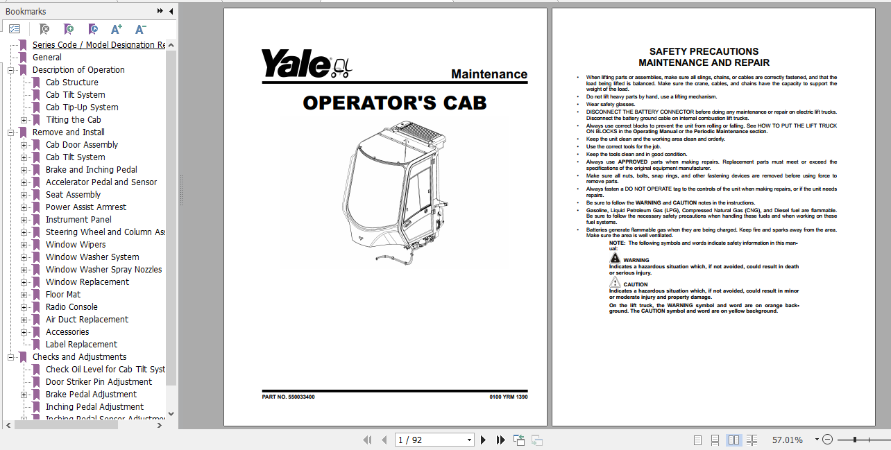 Yale Class 5 Internal Combustion Engine Trucks C876 GDP170 190 210 230 250 280 DB Service Manual 2