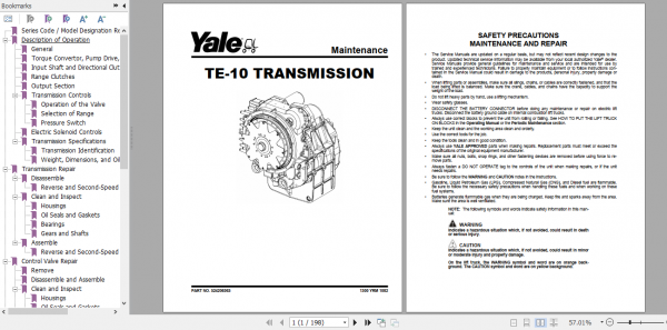 Yale Class 5 Internal Combustion Engine Trucks C876 GDP80 90 100 120 DB Europe Service Manual 2