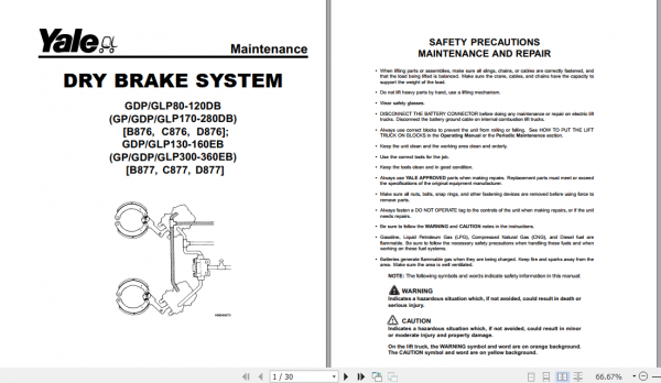 Yale Class 5 Internal Combustion Engine Trucks C876 GDP80 90 100 120 DB Europe Service Manual 3