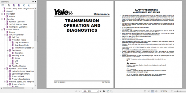 Yale Class 5 Internal Combustion Engine Trucks C876 GDP80 90 100 120 DB Europe Service Manual 6