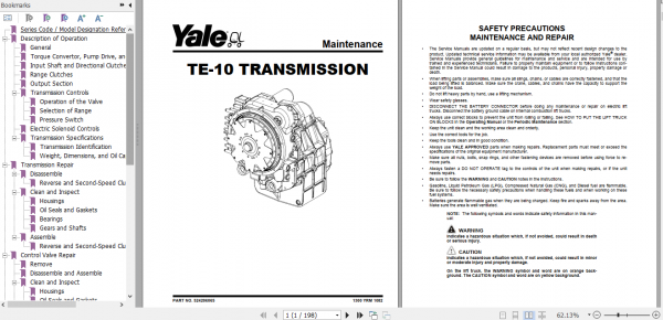 Yale Class 5 Internal Combustion Engine Trucks C877 GDP130 140 160EB Europe Service Manual 2