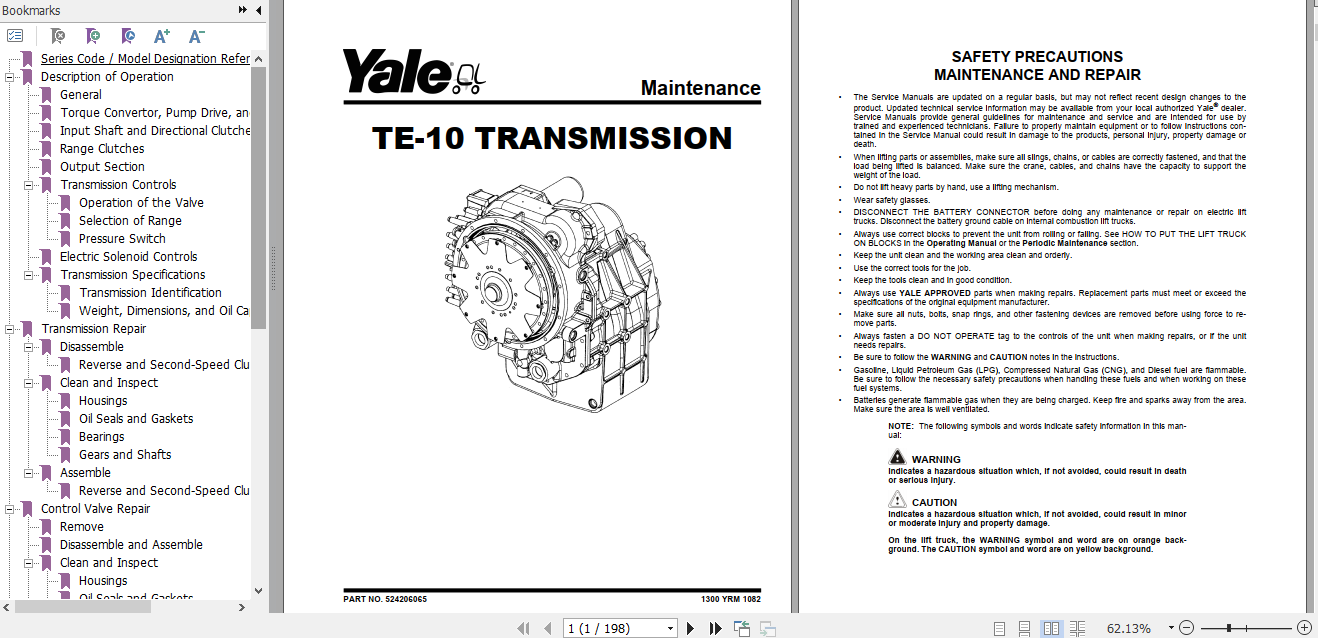 Yale Class 5 Internal Combustion Engine Trucks C877 GDP130 140 160EB Europe Service Manual 2