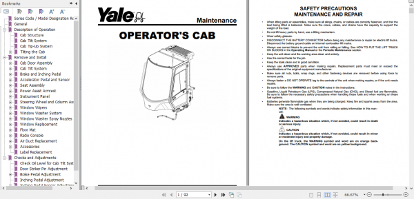 Yale Class 5 Internal Combustion Engine Trucks C877 GDP130 140 160EB Europe Service Manual 6