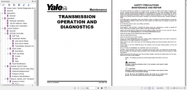 Yale Class 5 Internal Combustion Engine Trucks C877 GDP300 330 360EB Service Manual 2