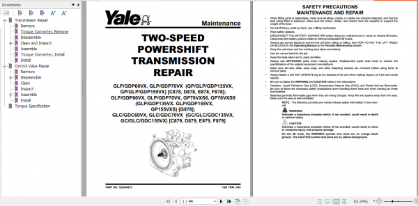 Yale Class 5 Internal Combustion Engine Trucks C877 GDP300 330 360EB Service Manual 233295e1b9d1c73be