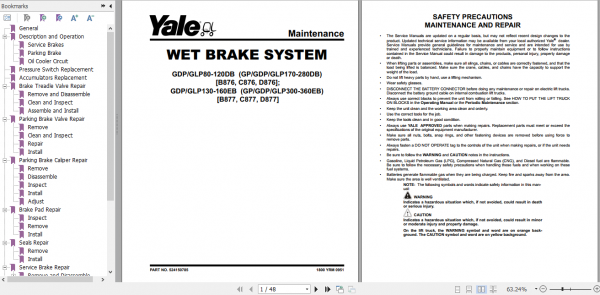 Yale Class 5 Internal Combustion Engine Trucks C877 GDP300 330 360EB Service Manual 3