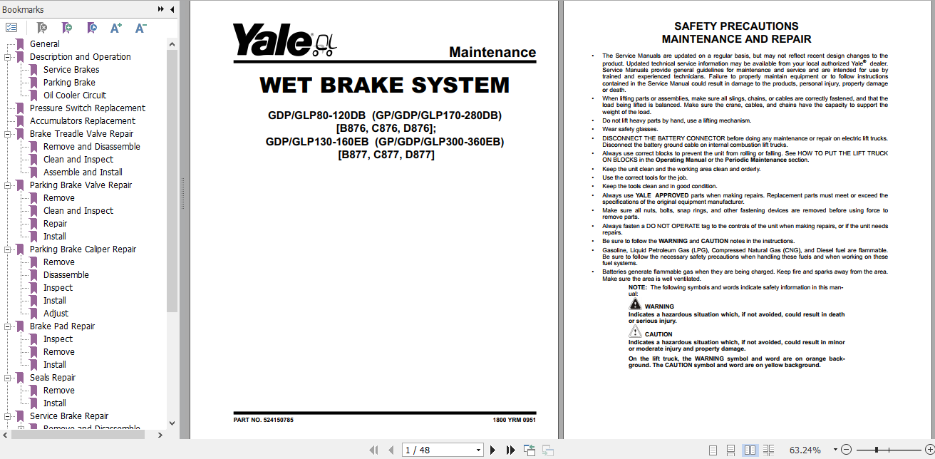 Yale Class 5 Internal Combustion Engine Trucks C877 GDP300 330 360EB Service Manual 3