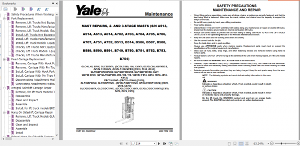 Yale Class 5 Internal Combustion Engine Trucks C877 GDP300 330 360EB Service Manual 392ed3a1deb8af729