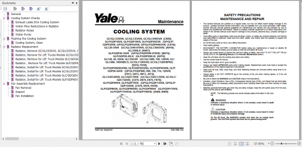 Yale Class 5 Internal Combustion Engine Trucks C877 GDP300 330 360EB Service Manual 5 1