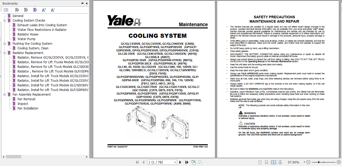 Yale Class 5 Internal Combustion Engine Trucks C877 GDP300 330 360EB Service Manual 5 1