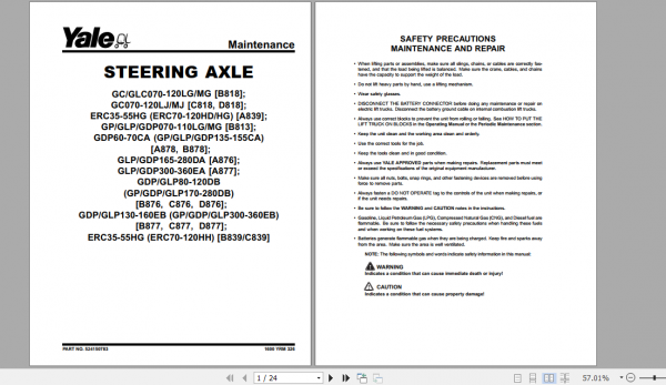 Yale Class 5 Internal Combustion Engine Trucks C877 GDP300 330 360EB Service Manual 5