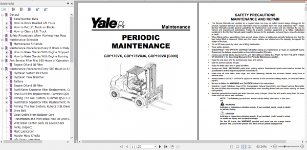 Yale Class 5 Internal Combustion Engine Trucks C909 GDPGLP170VX GDPGLP190VX Service Manual 2