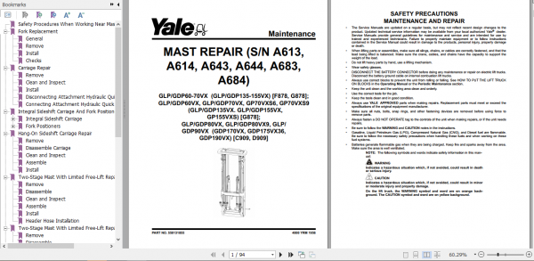 Yale Class 5 Internal Combustion Engine Trucks C909 GDPGLP170VX GDPGLP190VX Service Manual 3