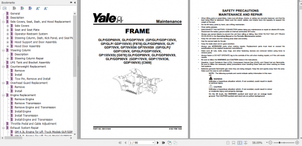 Yale Class 5 Internal Combustion Engine Trucks C909 GDPGLP80VX GP80VX 6 Europe Service Manual 4 1
