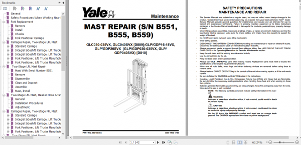 Yale Class 5 Internal Combustion Engine Trucks D810 GDPGLP030VX GDPGLP035VX GDPGLPS040VX Service Manual 1