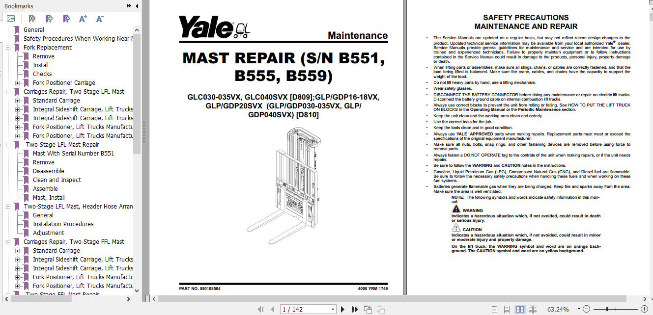 Yale Class 5 Internal Combustion Engine Trucks D810 GDPGLP030VX GDPGLP035VX GDPGLPS040VX Service Manual 1