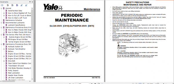 Yale Class 5 Internal Combustion Engine Trucks D875 GLPGDP20VX GLPGDP35VX Europe Service Manual 3