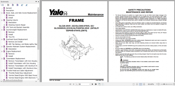 Yale Class 5 Internal Combustion Engine Trucks D875 GLPGDP20VX GLPGDP35VX Europe Service Manual 4 1