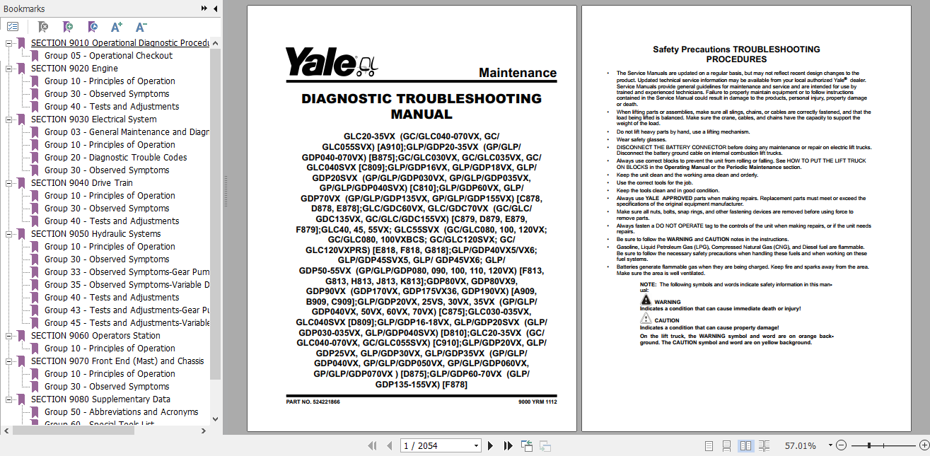 Yale Class 5 Internal Combustion Engine Trucks D875 GPGLPGDP040VX GPGLPGDP070VX Service Manual 2e79fdff72355a19d