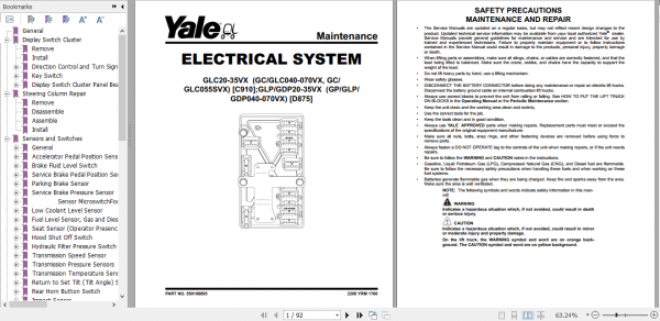 Yale Class 5 Internal Combustion Engine Trucks D875 GPGLPGDP040VX GPGLPGDP070VX Service Manual 3780e5c57c0f4a8fc
