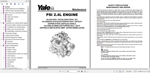 Yale Class 5 Internal Combustion Engine Trucks D875 GPGLPGDP040VX GPGLPGDP070VX Service Manual 476055b836bce0637
