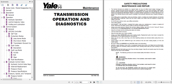 Yale Class 5 Internal Combustion Engine Trucks D876 GDP170 280DB GLP170 280DB Service Manual 3