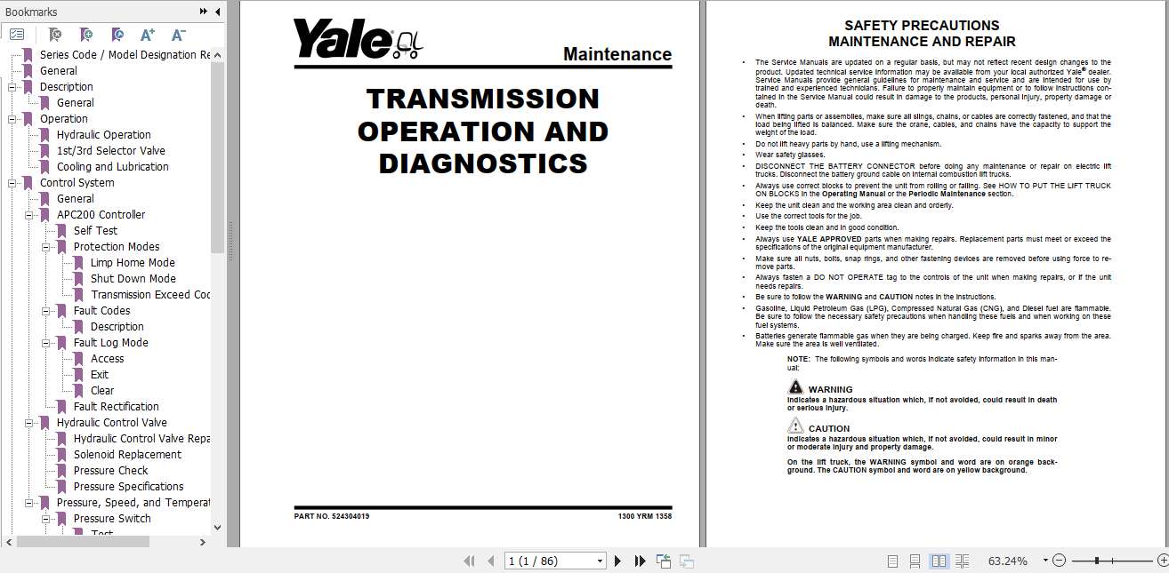 Yale Class 5 Internal Combustion Engine Trucks D876 GDP170 280DB GLP170 280DB Service Manual 3