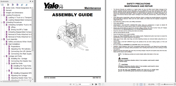 Yale Class 5 Internal Combustion Engine Trucks D876 GDP170 280DB GLP170 280DB Service Manual 6