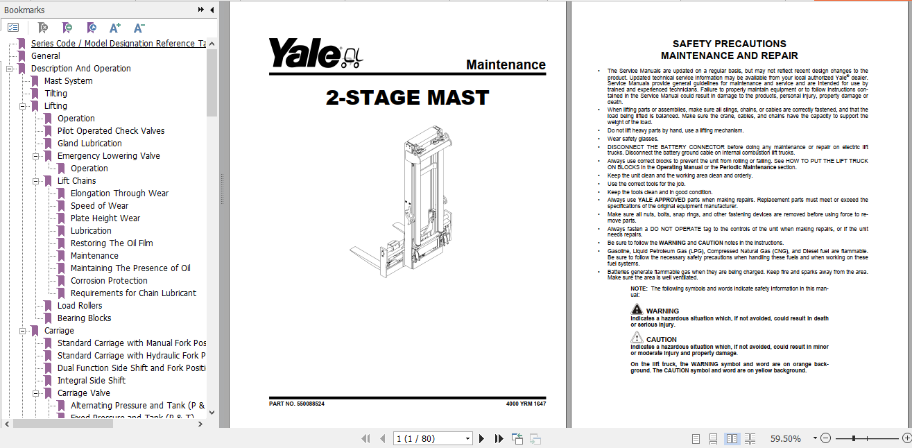 Yale Class 5 Internal Combustion Engine Trucks D876 GDP80DB GDP120DB Europe Service Manual 2