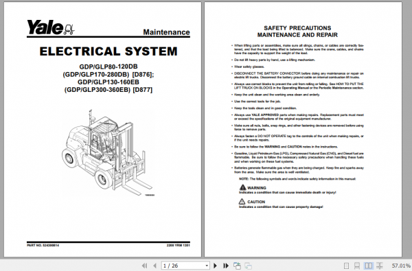 Yale Class 5 Internal Combustion Engine Trucks D876 GDP80DB GDP120DB Europe Service Manual 6 1