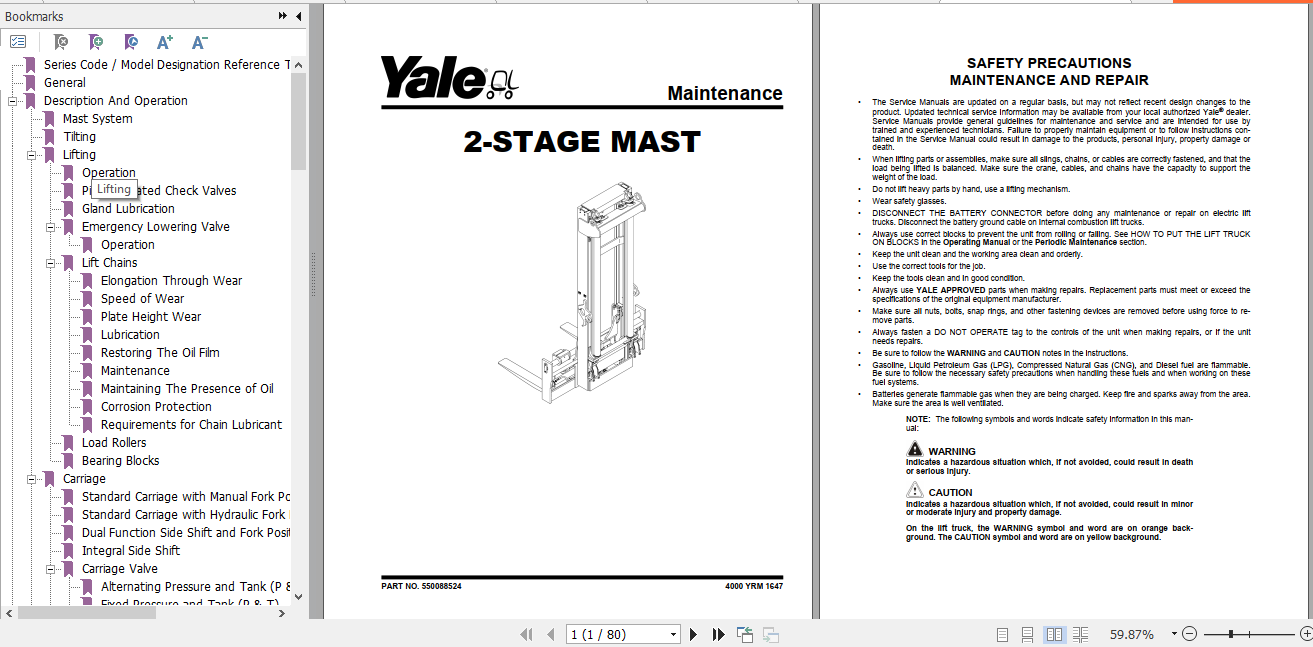 Yale Class 5 Internal Combustion Engine Trucks D877 GDPGLP300EB GDGLPP360EB Service Manual 2