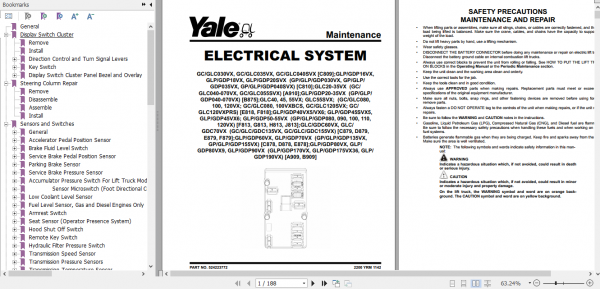 Yale Class 5 Internal Combustion Engine Trucks D878 GLPGDP60VX GLPGDP70VX Europe Service Manual 2