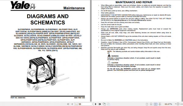 Yale Class 5 Internal Combustion Engine Trucks D878 GLPGDP60VX GLPGDP70VX Europe Service Manual 3