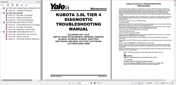 Yale Class 5 Internal Combustion Engine Trucks D909 GDP80VX GLP90VX Europe Service Manual 1