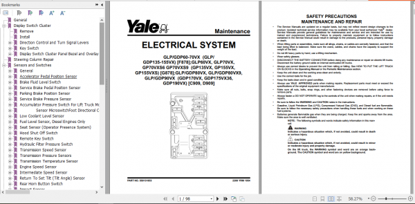 Yale Class 5 Internal Combustion Engine Trucks D909 GDP80VX GLP90VX Europe Service Manual 3eb117f76499bb8ba