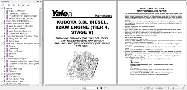 Yale Class 5 Internal Combustion Engine Trucks D909 GDP80VX GLP90VX Europe Service Manual 5 1