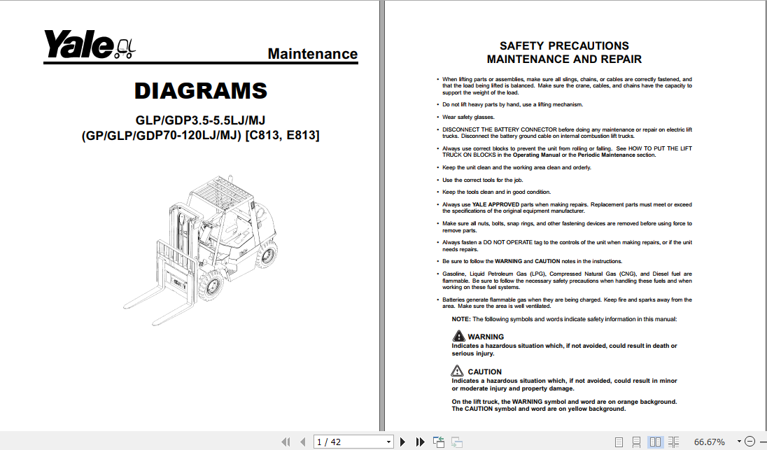 Yale Class 5 Internal Combustion Engine Trucks E813 GDPGLP35 40LJ GDPGLP45 55 MJ Europe Service Manual 2