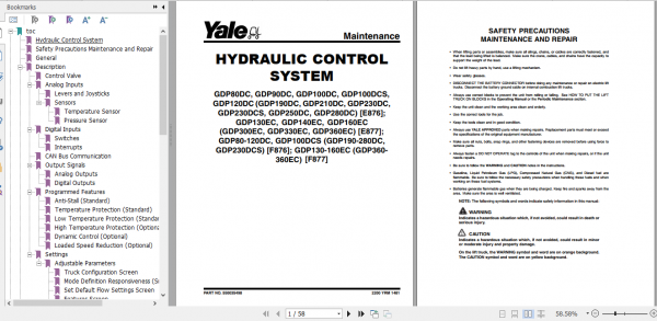Yale Class 5 Internal Combustion Engine Trucks E876 GDP190DC GDP280DC Service Manual 1