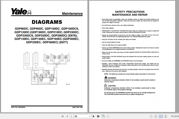 Yale Class 5 Internal Combustion Engine Trucks E876 GDP190DC GDP280DC Service Manual 4