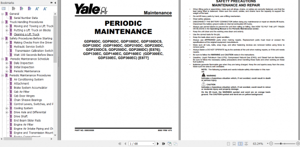 Yale Class 5 Internal Combustion Engine Trucks E876 GDP190DC GDP280DC Service Manual 5