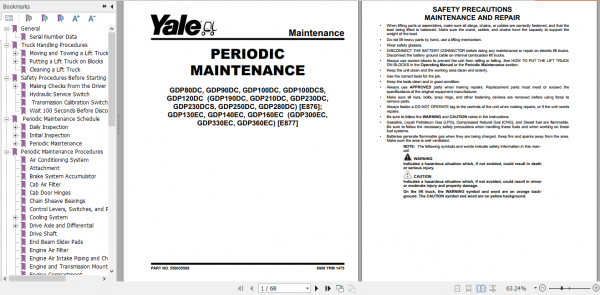 Yale Class 5 Internal Combustion Engine Trucks E876 GDP80DC GDP120DC Europe Service Manual 2