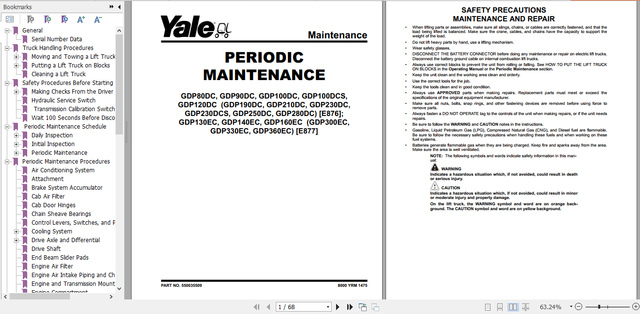 Yale Class 5 Internal Combustion Engine Trucks E876 GDP80DC GDP120DC Europe Service Manual 2