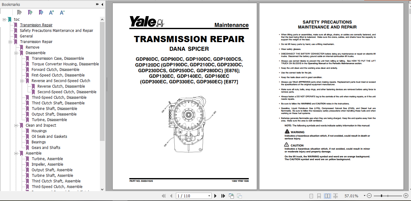 Yale Class 5 Internal Combustion Engine Trucks E877 GDP300EC GDP360EC Service Manual 1