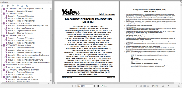 Yale Class 5 Internal Combustion Engine Trucks F813 GLPGDP 40VX5 55VX Europe Service Manual 2